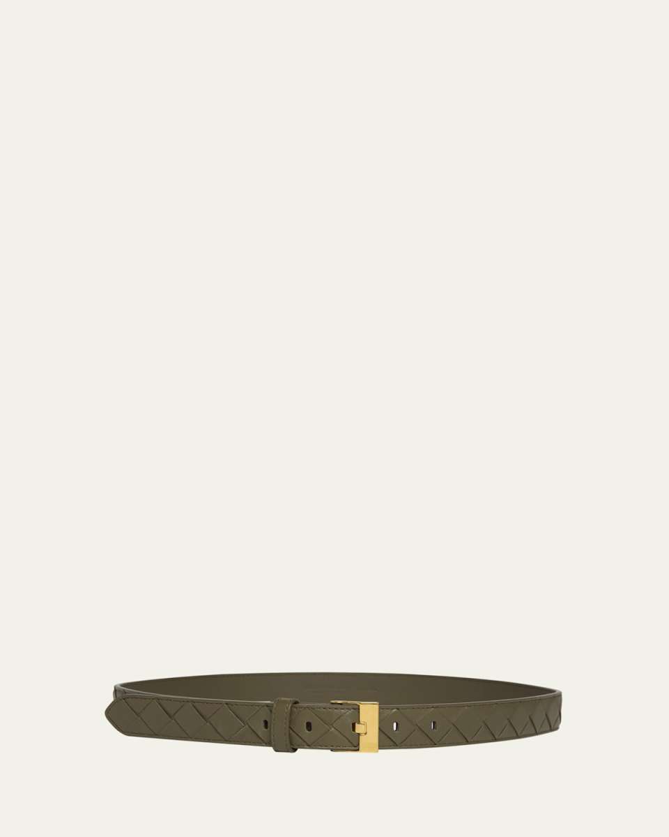 Watch-Buckle Intrecciato Leather Belt